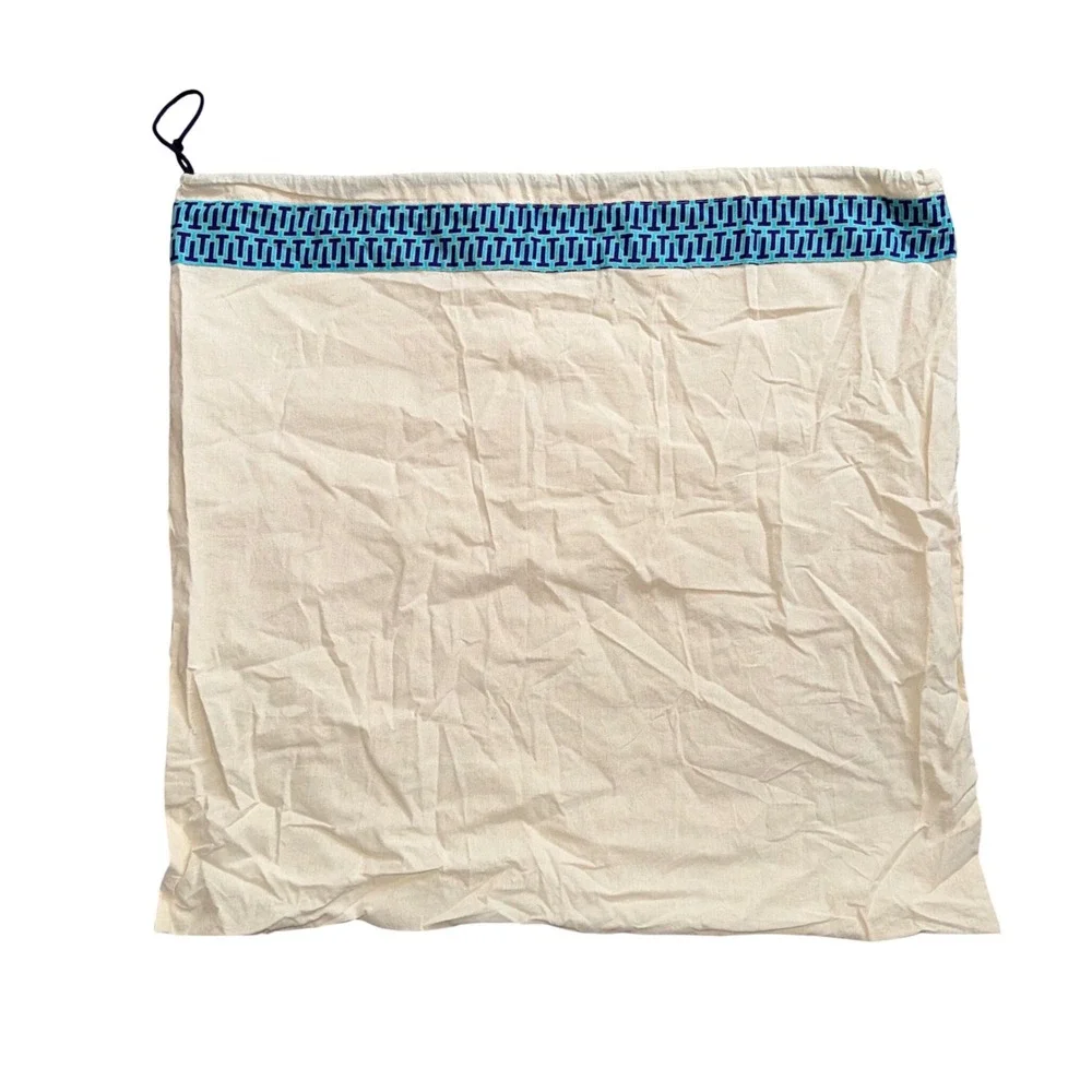 Tory Burch Drawstring Dust‎ Bag Blue Logo Print Beige Canvas